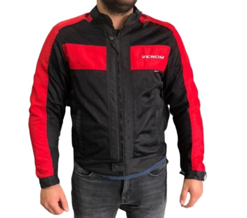 Venom Urban Full File Erkek Siyah - Kırmızı Ceket - Motosiklet Montu